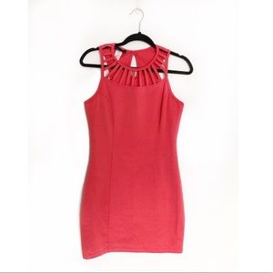 Body C Cage Neckline Mini Dress Coral Large